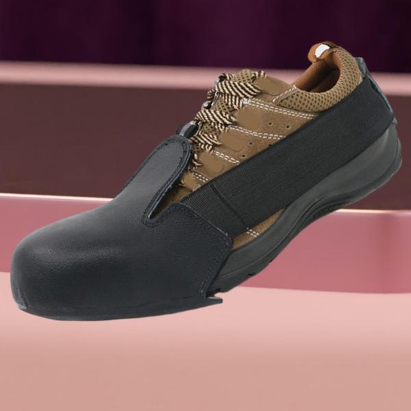 つま先キャップ安全オーバーシューズつま先キャップ安全靴カバーユニバーサル職場アンチスマッシュカバー、アンチスリップ PU レザーオーバーシューズカバー