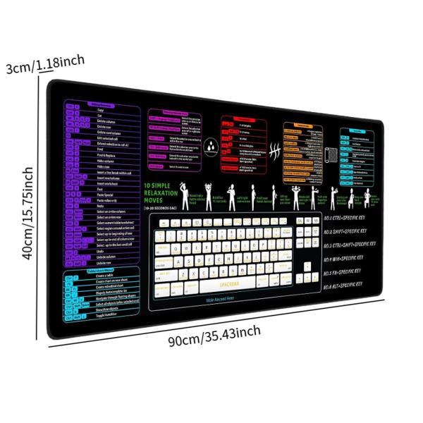 Excelショートカットキーマウスパッド快適な防水デスクプロテクター