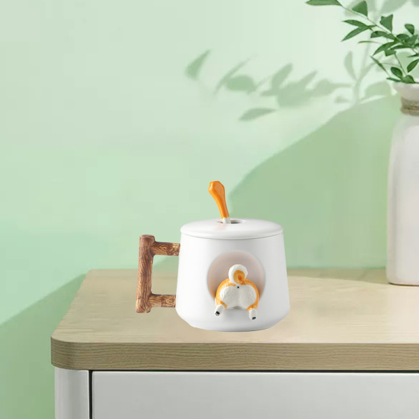 3D コーギーのお尻のセラミックマグカップ 面白いカプチーノカップ モーニングマグ