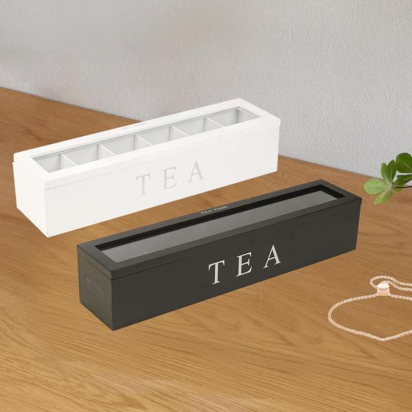 6つのコンパートメントを備えたティーボックス、白い木製の収納ボックス、ウィンドウ付きのティーバッグボックス、ティーボックス、お茶の収納