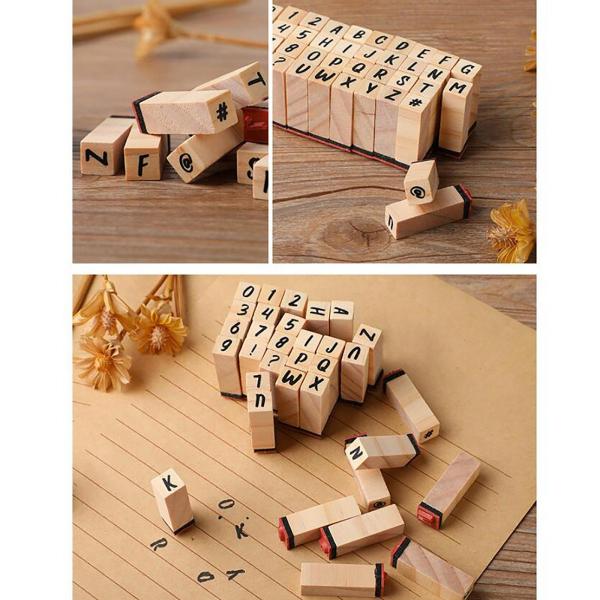 40個のアルファベットスタンプセット、DIYブック、ギフトカード、工芸品用の木製ゴムアルファベット文字番号スタンプ