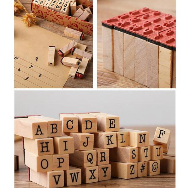 40個のアルファベットスタンプセット、DIYブック、ギフトカード、工芸品用の木製ゴムアルファベット文字番号スタンプ