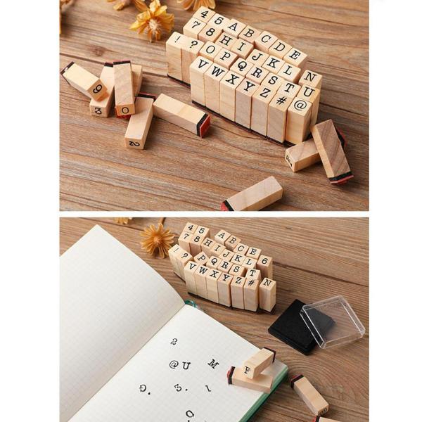 40個のアルファベットスタンプセット、DIYブック、ギフトカード、工芸品用の木製ゴムアルファベット文字番号スタンプ