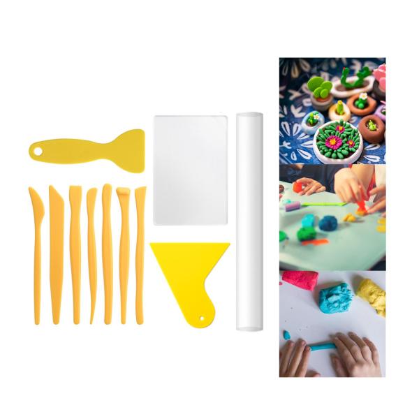 ポリマークレイカッターツール アクリルクレイローラーローリングピン 手作りバッキングボードスクレーパー DIYクラフトシェーピングアートクラフトプロジ