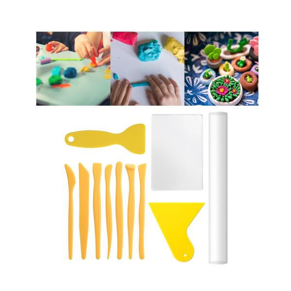 ポリマークレイカッターツール アクリルクレイローラーローリングピン 手作りバッキングボードスクレーパー DIYクラフトシェーピングアートクラフトプロジ