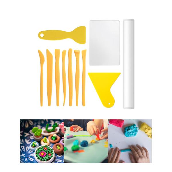 ポリマークレイカッターツール アクリルクレイローラーローリングピン 手作りバッキングボードスクレーパー DIYクラフトシェーピングアートクラフトプロジ