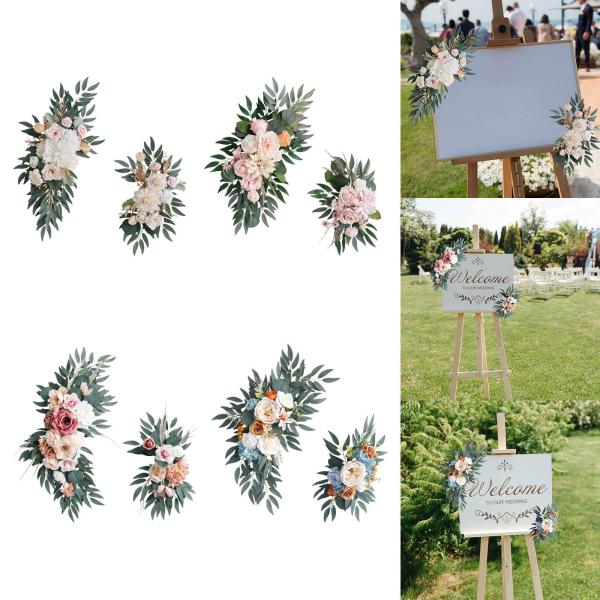 2x ウェディングアーチフラワー 造花スワッグ 造花スワッグ シルクフラワー ウェルカムサイン 装飾 壁受付用
