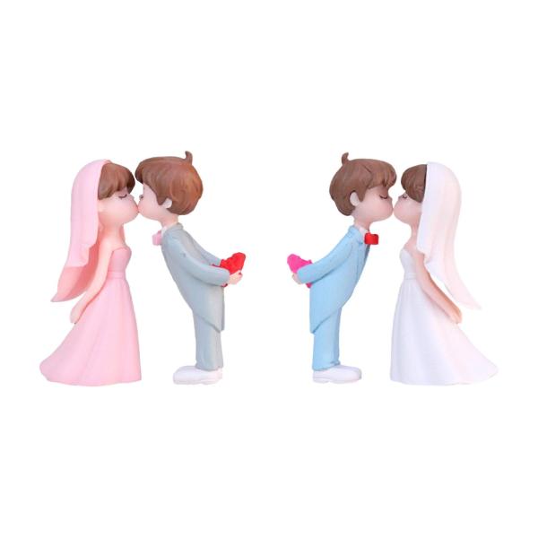素朴なウェディングケーキトッパー新郎新婦キス置物ミニチュアモデルオーナメントミニウェディングケーキ人形 DIY シーン用