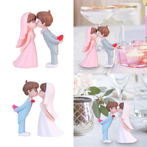 素朴なウェディングケーキトッパー新郎新婦キス置物ミニチュアモデルオーナメントミニウェディングケーキ人形 DIY シーン用