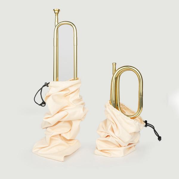 真鍮製ラッパ楽器バッグ、ラッパポーチ、引き紐付き、トランペット ゴールド ラッパ オーガナイザー、学校バンド、子供 学生用