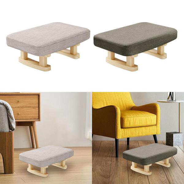 木製脚付きフットレスト、ソファフットレスト、快適な靴交換ベンチ、リビングルーム用の小さな低めのオットマンパッド入りフットスツール