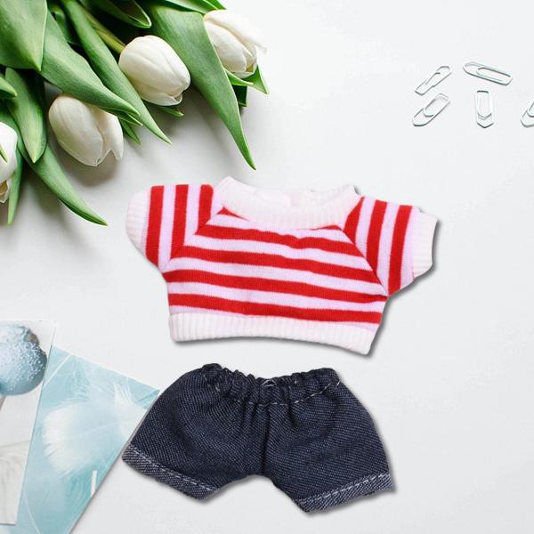 ミニドール服 2枚セット 女の子ドール服 ストライプ服セット ギフトドールショーツ 衣装 ぬいぐるみ人形用かわいいドール服スーツ