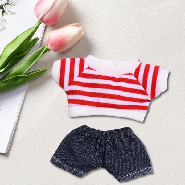 ミニドール服 2枚セット 女の子ドール服 ストライプ服セット ギフトドールショーツ 衣装 ぬいぐるみ人形用かわいいドール服スーツ