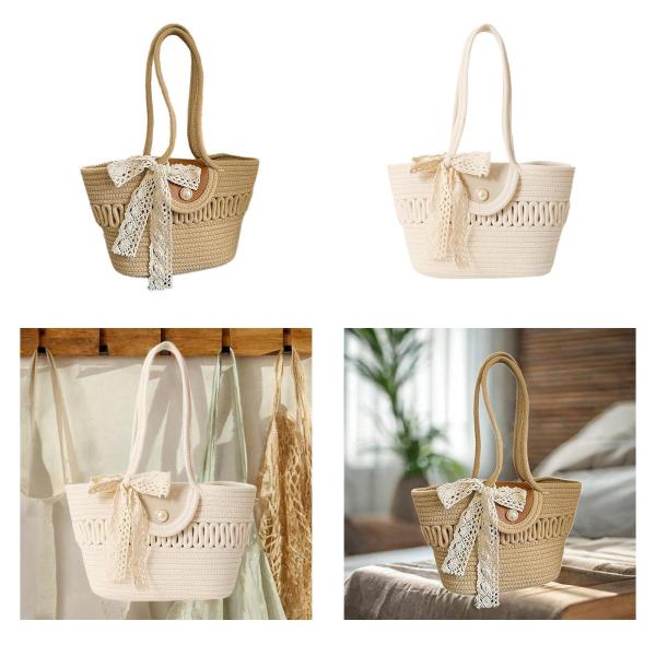 編み込みトートバッグ 軽量ショルダーバッグ 休日旅行 ビーチ ショッピング 夏用