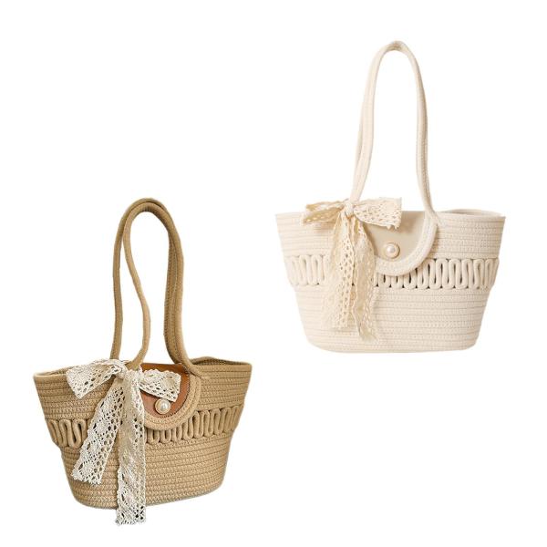 編み込みトートバッグ 軽量ショルダーバッグ 休日旅行 ビーチ ショッピング 夏用