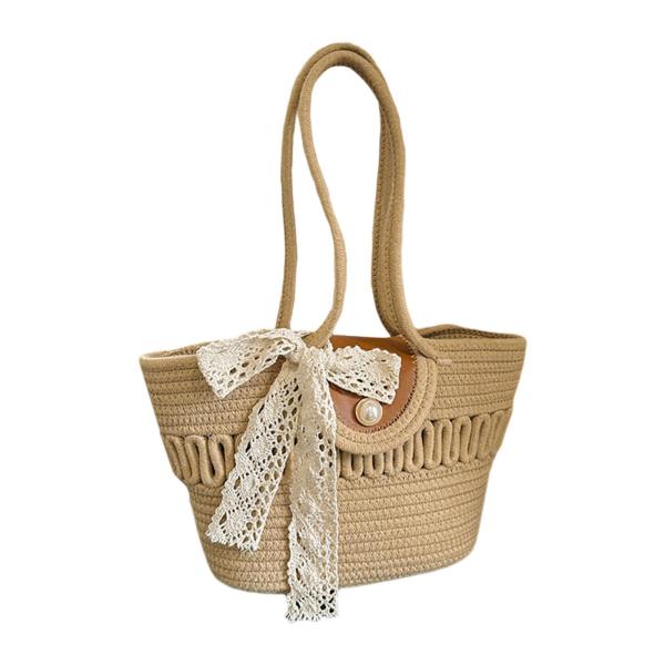 編み込みトートバッグ 軽量ショルダーバッグ 休日旅行 ビーチ ショッピング 夏用