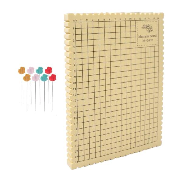 マクラメとピンキット（説明書付き）グリッド付き厚手フォームと8本のピン。マクラメプロジェクト、ブレスレット作成、クラフトに最適。