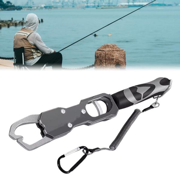 釣り用グリッパー 簡単にキャッチできるスケール付き ポータブル なストラップ付き 滑り止めアルミ合金 最大39 魚ランディングツール