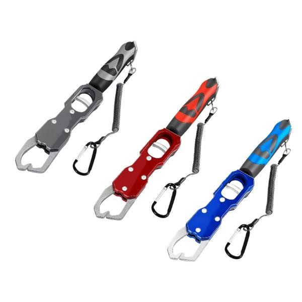 釣り用グリッパー 簡単にキャッチできるスケール付き ポータブル なストラップ付き 滑り止めアルミ合金 最大39 魚ランディングツール