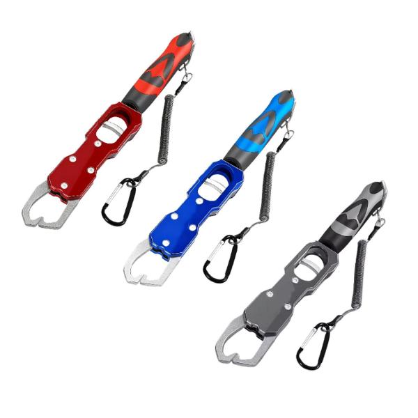 釣り用グリッパー 簡単にキャッチできるスケール付き ポータブル なストラップ付き 滑り止めアルミ合金 最大39 魚ランディングツール