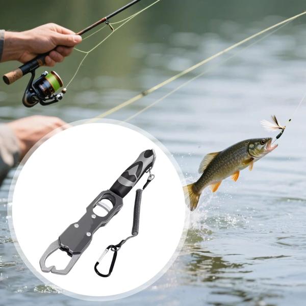 釣り用グリッパー 簡単にキャッチできるスケール付き ポータブル なストラップ付き 滑り止めアルミ合金 最大39 魚ランディングツール