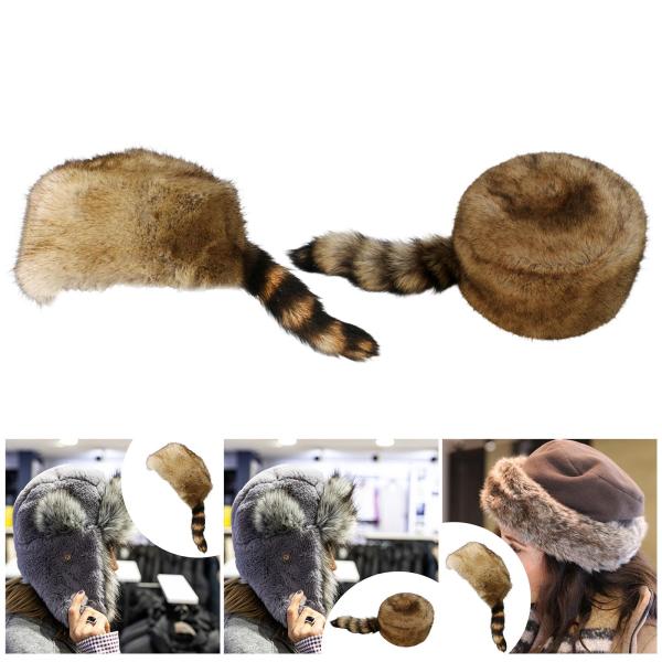 ファーのアライグマのしっぽの帽子。ロシア風で心地よく、ソフト