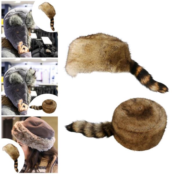 ファーのアライグマのしっぽの帽子。ロシア風で心地よく、ソフト