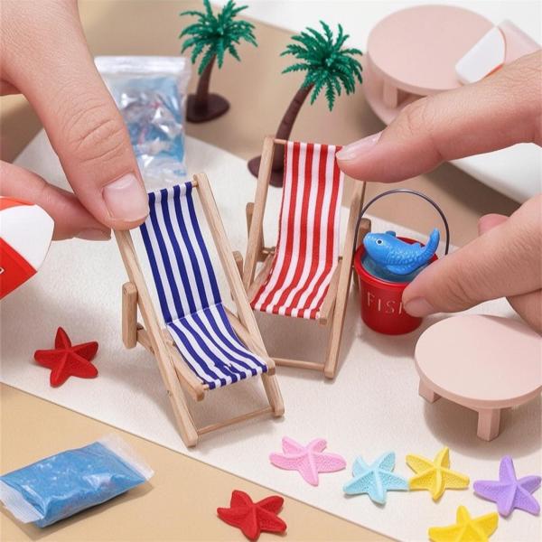 ミニチュアビーチシーン 浜辺セット 砂浜ジオラマ ドールハウス 小物 置物 装飾キット 休暇風 ミニチュア家具 クリエイティブ 趣味 制作 机上ディスプレイに適用
