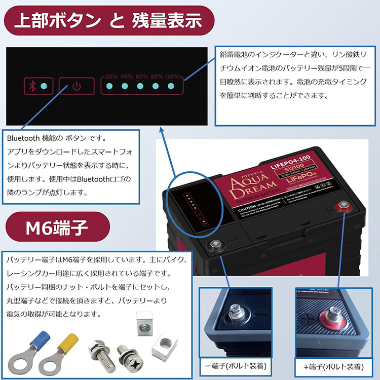 アクアドリーム リン酸鉄 リチウムイオンバッテリー 12V 100Ah