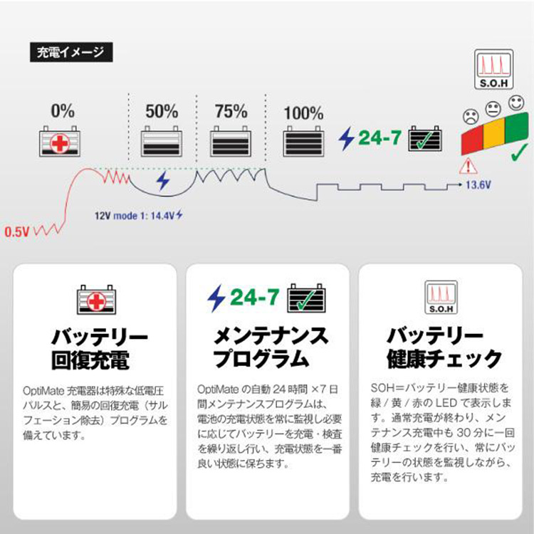 オプティメイト6 Ver.3 パルス 充電 サルフェーション 除去