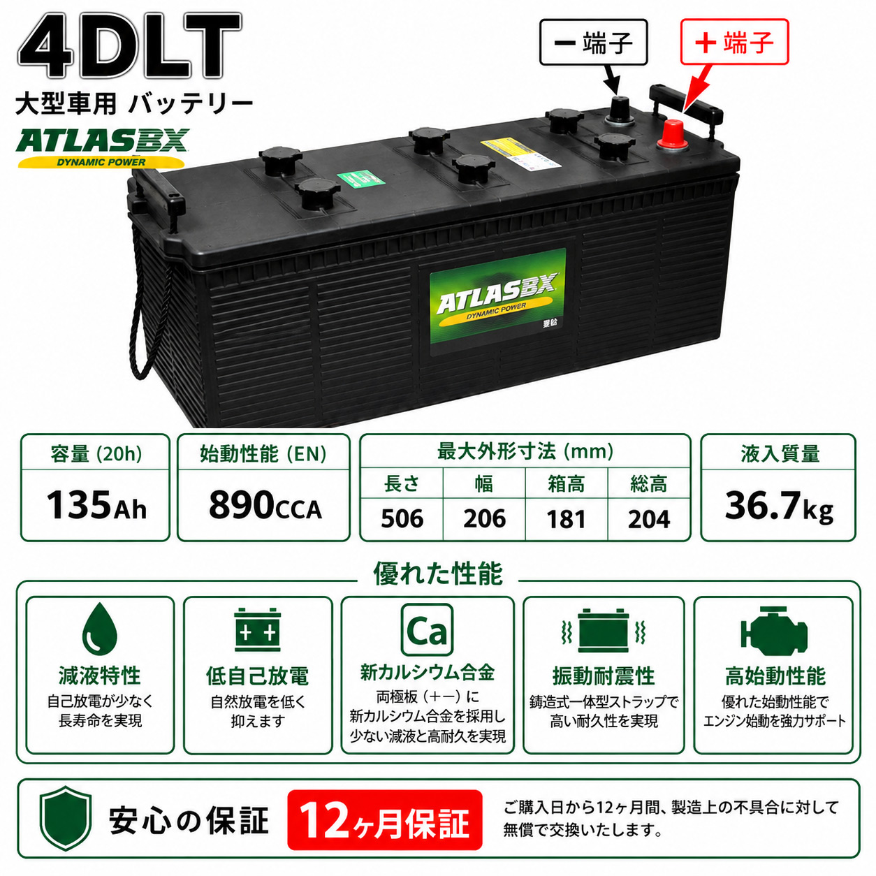 4DLT アトラス 農機用バッテリー ATLAS トラクター 耕うん機 耕運機