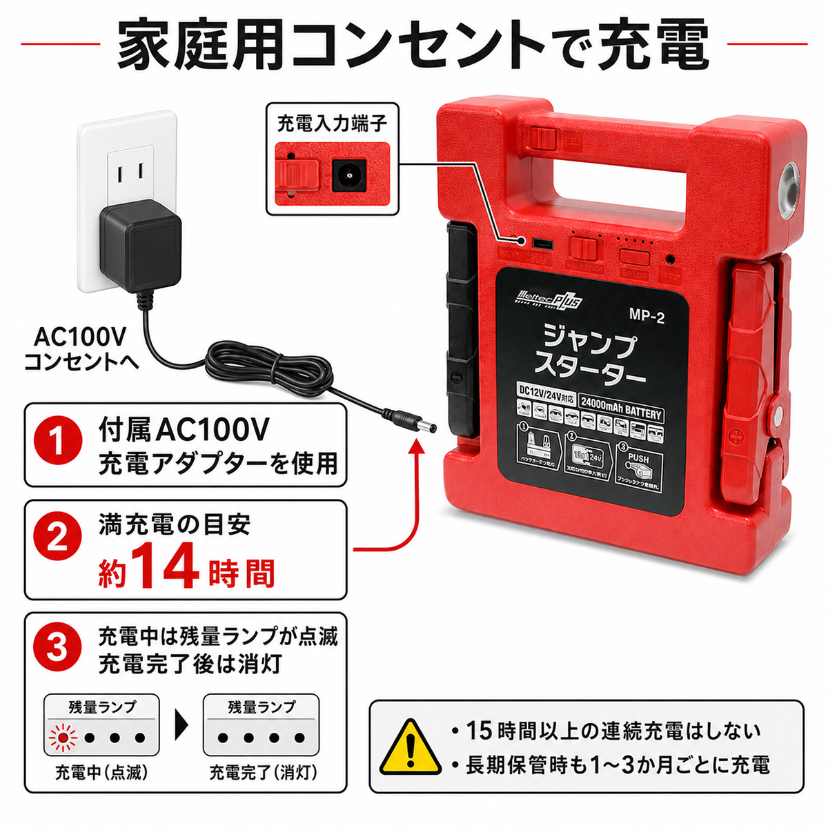 MP-2 メルテック ジャンプスターター 12V 24V 24000mAh 大自工業 Meltec トラック バス 農機 建機 バッテリー上がり USB LED | メルテック | 06