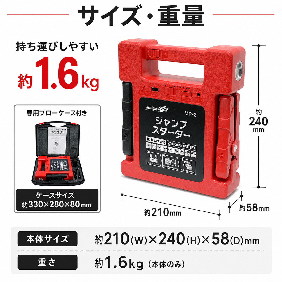 MP-2 メルテック ジャンプスターター 12V 24V 24000mAh 大自工業 Meltec トラック バス 農機 建機 バッテリー上がり USB LED | メルテック | 08