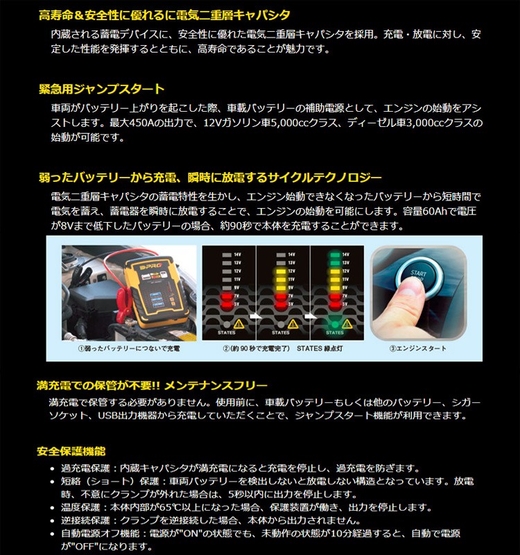 OMEGA PRO オメガ プロ キャパシタジャンプスターター OP-JS450C DC12V