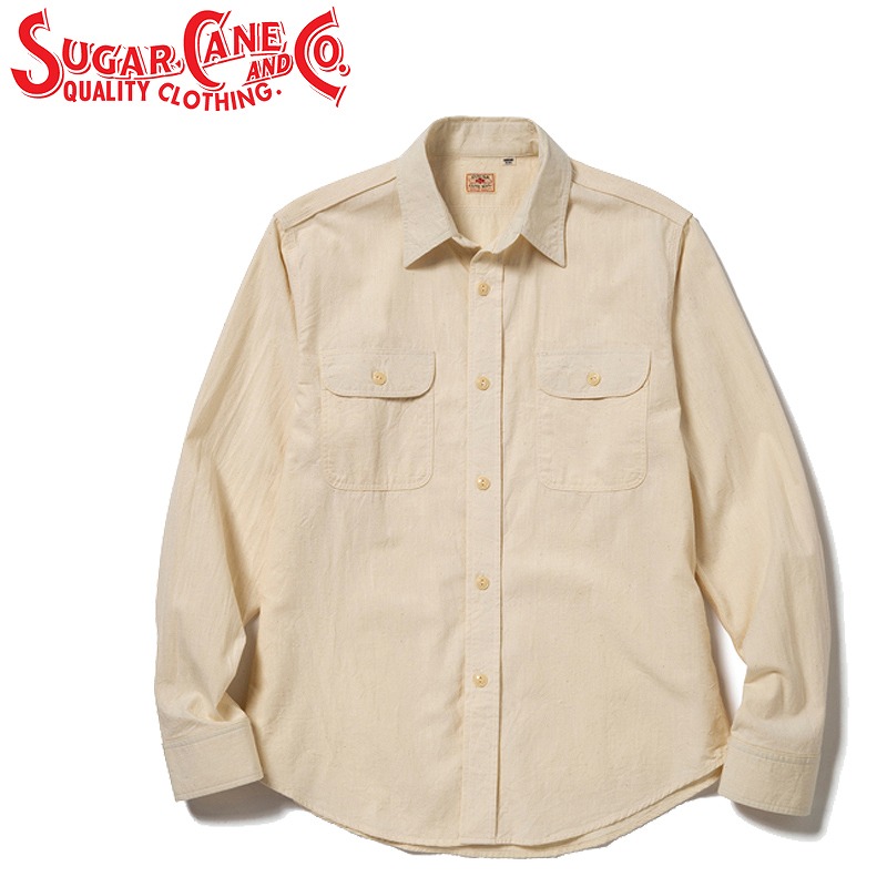 SUGAR CANE シュガーケーン ホワイト シャンブレー 長袖 ワーク シャツ