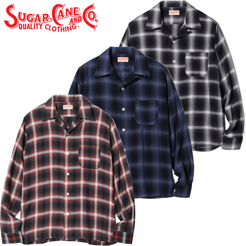 SUGAR CANE シュガーケーン レーヨン オンブレー チェック オープン