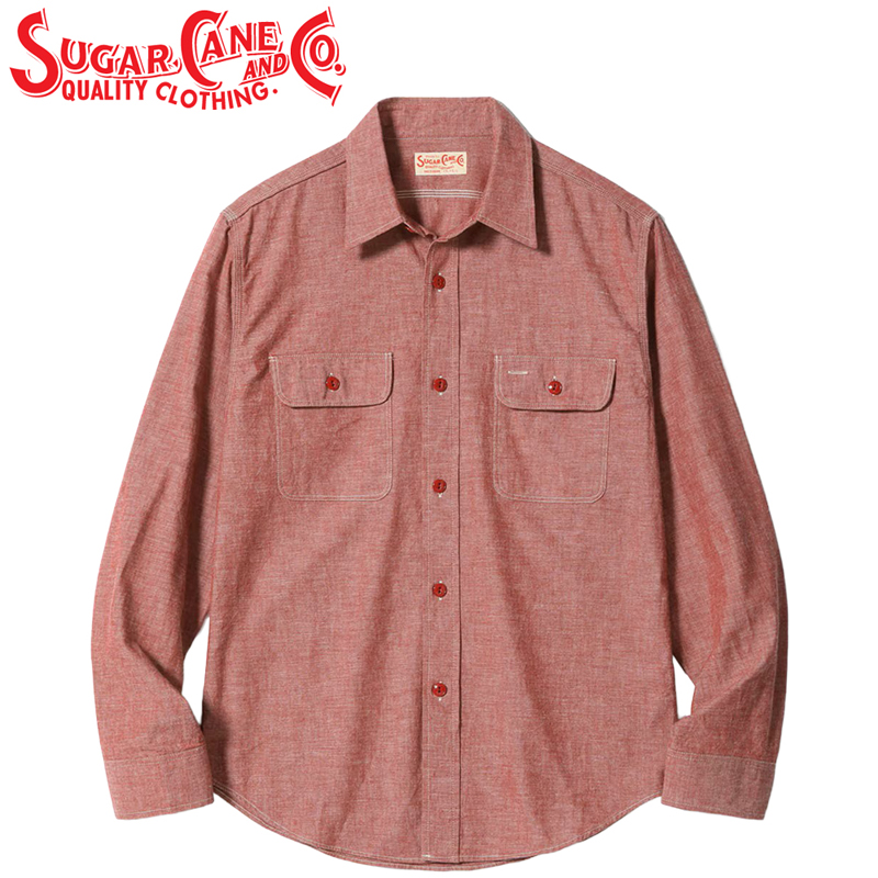 SUGAR CANE シュガーケーン レッド シャンブレー 長袖 ワーク シャツ