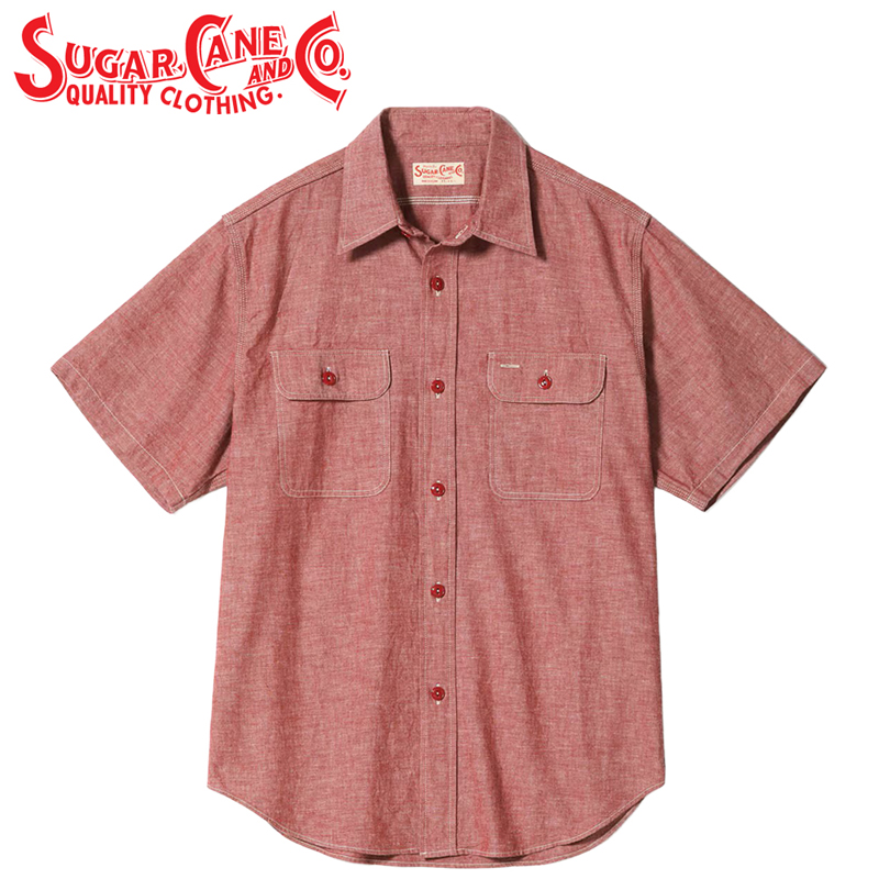 SUGAR CANE シュガーケーン レッド シャンブレー 半袖 ワーク シャツ