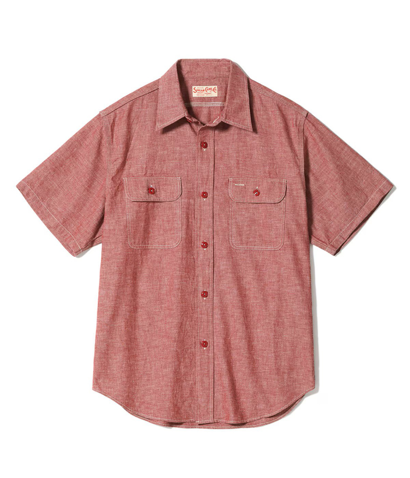 SUGAR CANE シュガーケーン レッド シャンブレー 半袖 ワーク シャツ