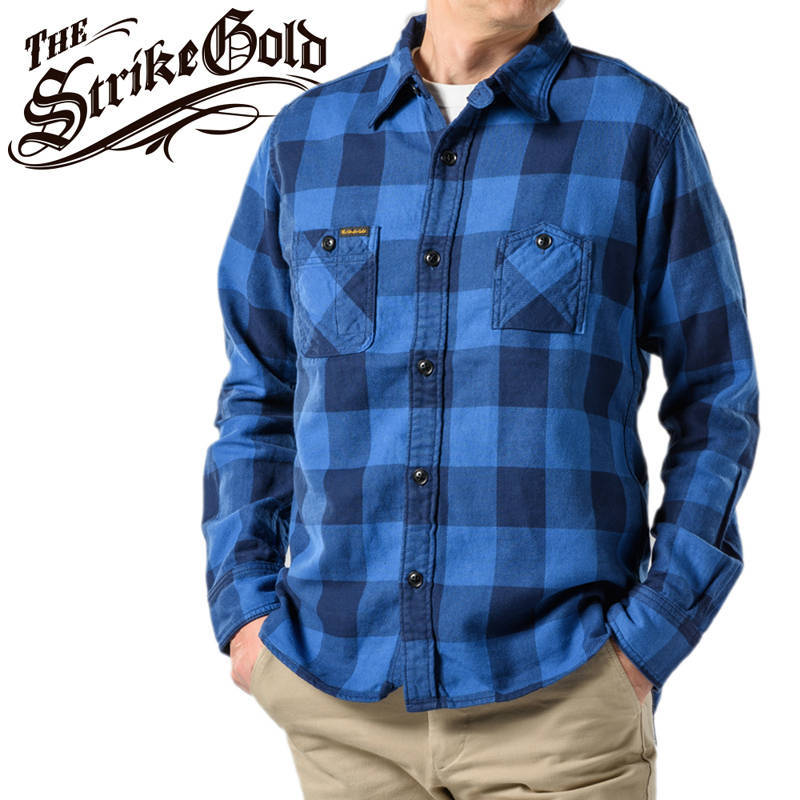 ストライクゴールド　インディゴ ネル チェック ワーク シャツ INDIGO NEL CHECK WORK SHIRTS  ネルシャツ「SGS018」The Strike Gold