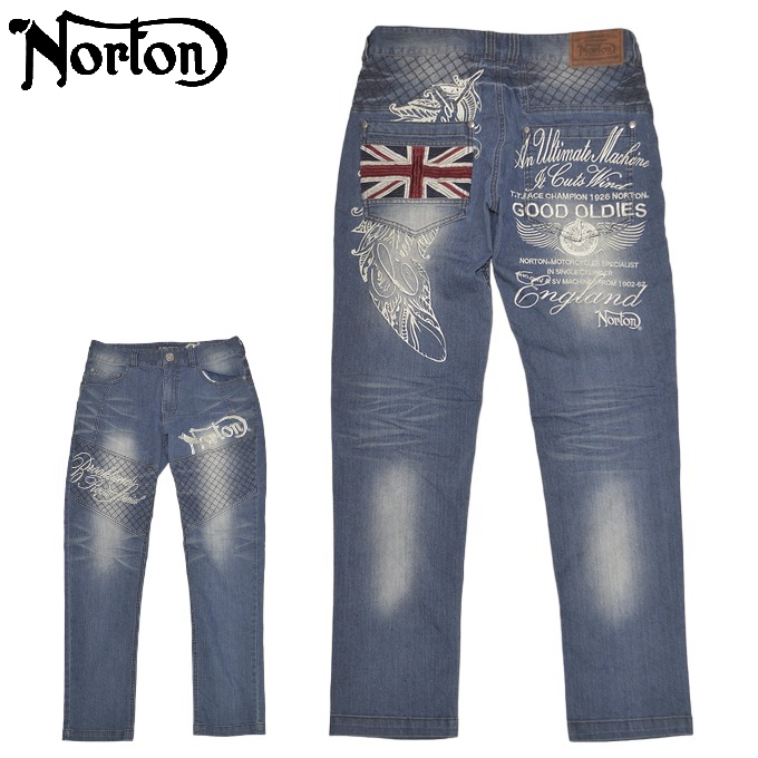 NORTN ノートン　デニムパンツ　ジーンズ バイカー　インディゴ　Mサイズ ノートン ジーンズ Norton 刺繍デニムパンツ メンズ : ZOZOTOWN