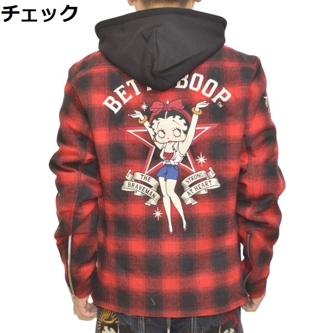 BR×BETTYコラボ 中綿入りフード付きライダースジャケット The BRAVE-MAN BBB-2406 ブレイブマン ベティーちゃん 刺繍 BETTY BOOP（ベティ ブープ） ブレイブマン BBB-2406 ライダース