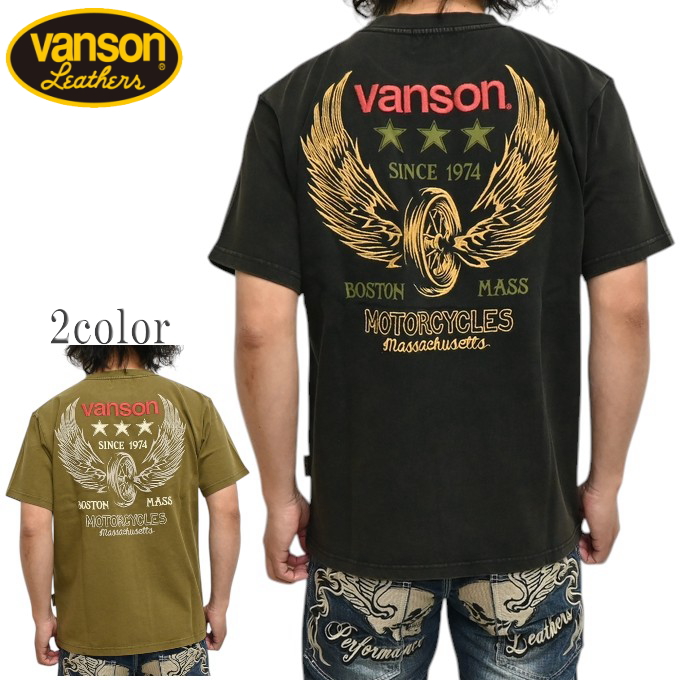 新品vansonホィールウィング USED風ヴィンテージ　半袖Tシャツ　M VANSON（バンソン） VANSON NVST-2512 ヴィンテージライン 半袖T