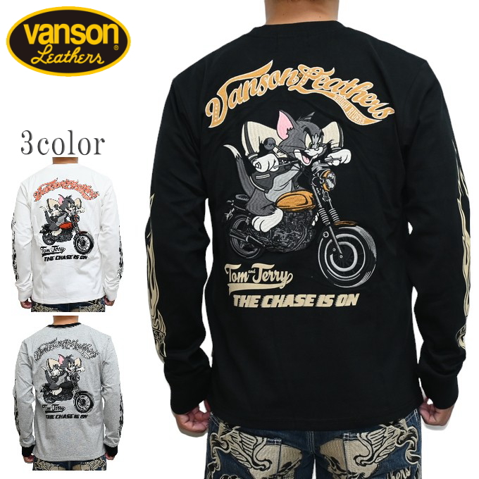 VANSON / ×TOM AND JERRY/×トムとジェリー(バイク)/長袖Tシャツ/L/コットン/BLK VANSON（バンソン） トムとジェリー TJV-2434 天竺 長袖Tシャツ ロン