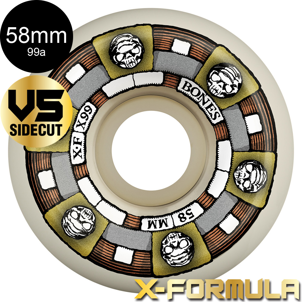 BONES WHEELS ボーンズ ウィール 58mm X-FORMULA TIMELESS MACHINE V5 SIDECUT 99A WHEELS ハードウィール 4個セット エックスフォーミュラー X99 (2311)｜americanstreetstyle