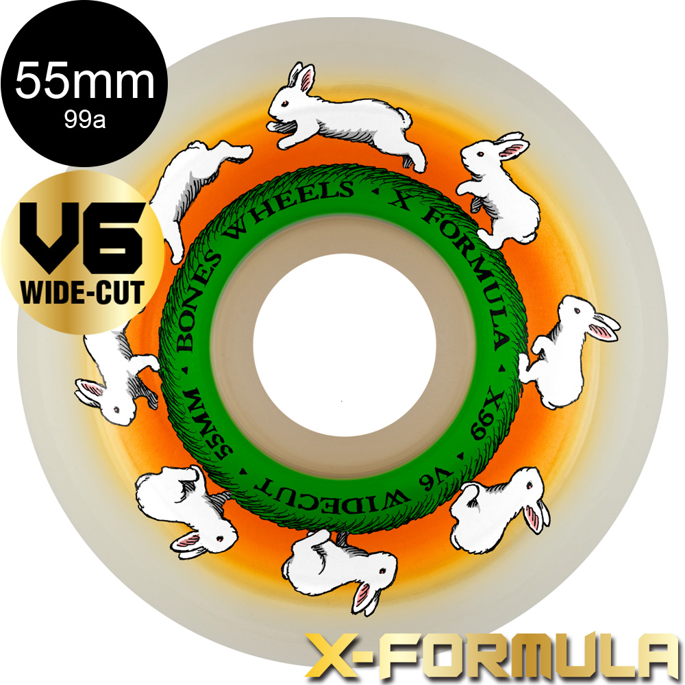 BONES WHEELS ボーンズ ウィール 55mm X-FORMULA RUNNY BUNNY V6 99A WHEELS ハードウィール 4個セット ホワイト エックスフォーミュラー X99 スケボー(2312)｜americanstreetstyle