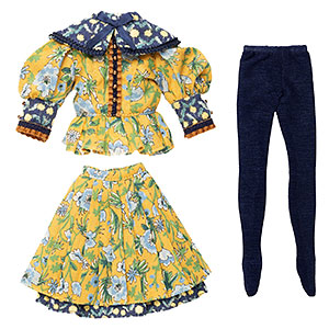 BonBons 花柄MIXブラウス＆スカートセット マスタード×ネイビー (ドール用)