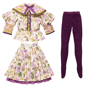 BonBons 花柄MIXブラウス＆スカートセット ベージュ×パープル (ドール用)