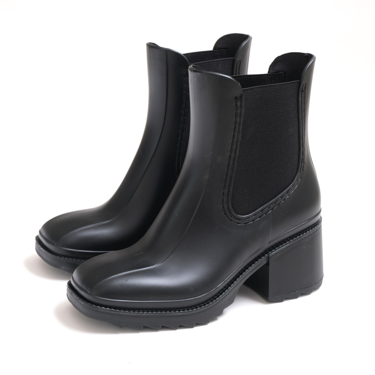 レインブーツ レディース ショート 太ヒール サイドゴア 歩きやすい 履きやすい アミアミ 雨靴