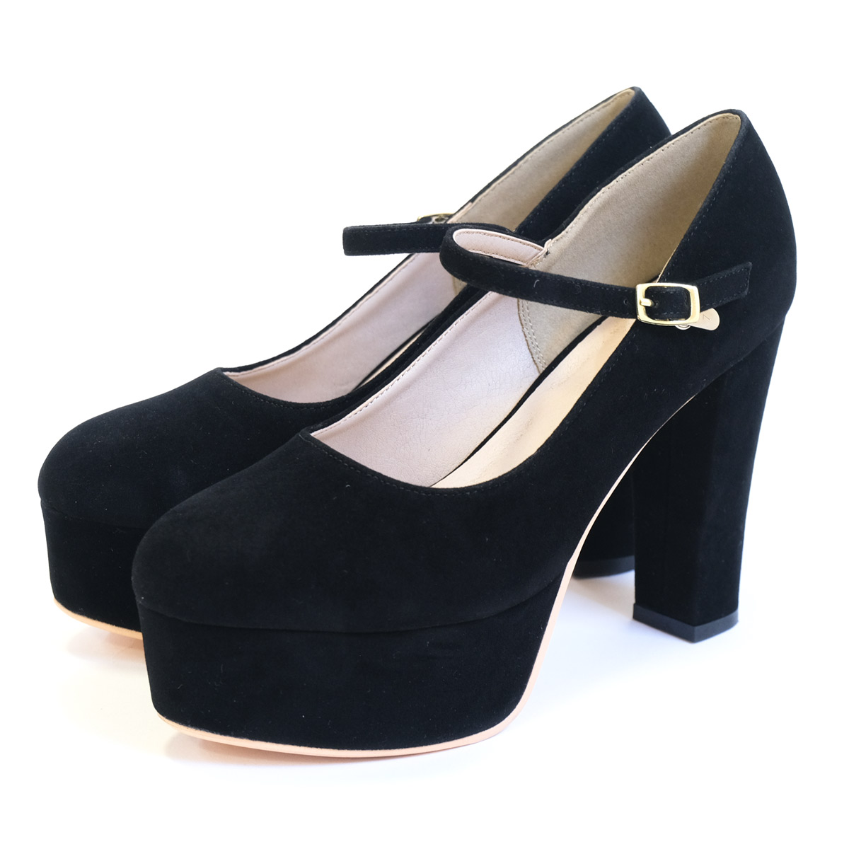 パンプス ストラップ付 プラットフォーム 太ヒール レディース 脱げ